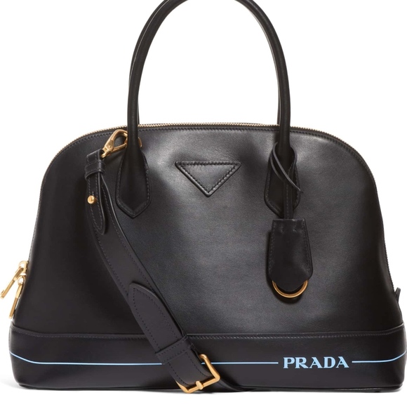 New Authentic PRADA Calfskin Dome Satchel Medium Black - Picture 1 of 8